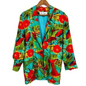 Vintage Paul et Duffier Abstract Floral Blazer Jacket Casual Long - S
